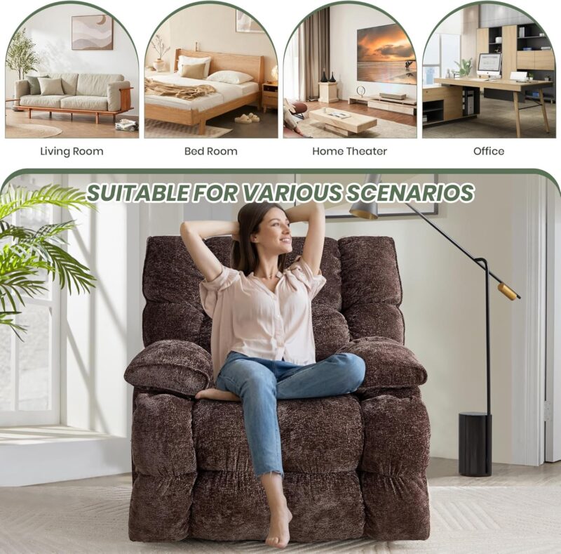 Oversized Rocker Recliner Chair 42” Power Swivel Recliner for Living Room Overstuffed Extra Wide Rocking Recliners with Breathable Soft Fabric Up to 400lbs - Image 7